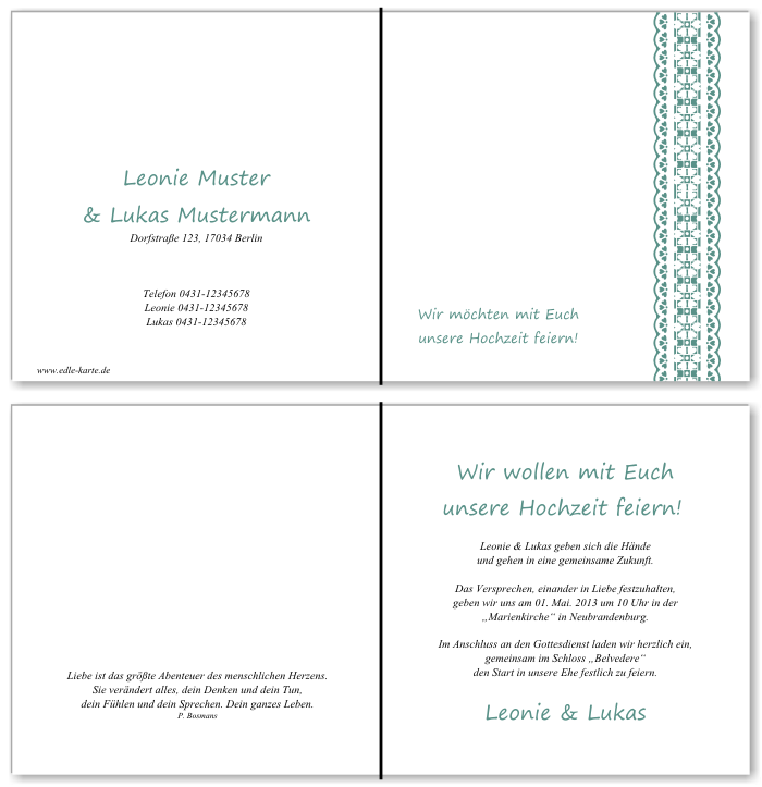  Einladungskarten Hochzeit, Hochzeitseinladungen, Hochzeitskarten, Einladungen f&uuml;r Hochzeit