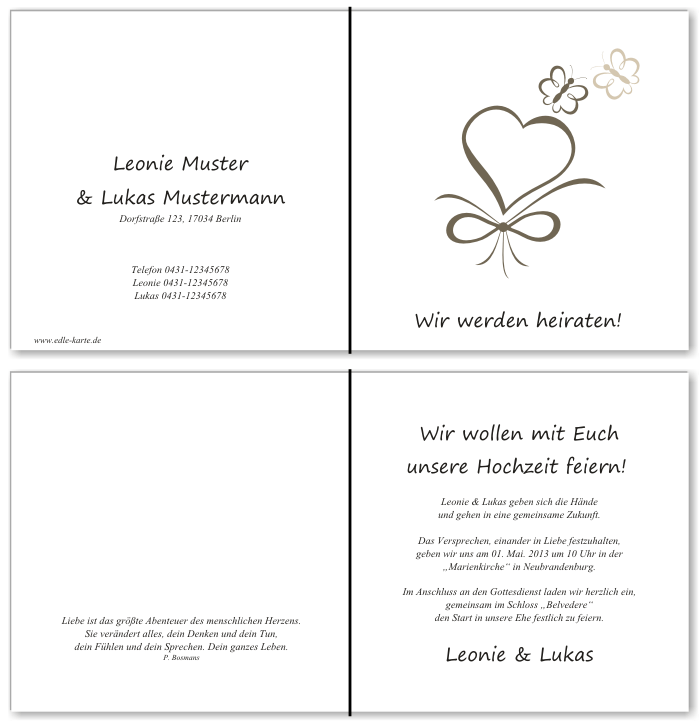  Einladungskarten Hochzeit, Hochzeitseinladungen, Hochzeitskarten, Einladungen f&uuml;r Hochzeit