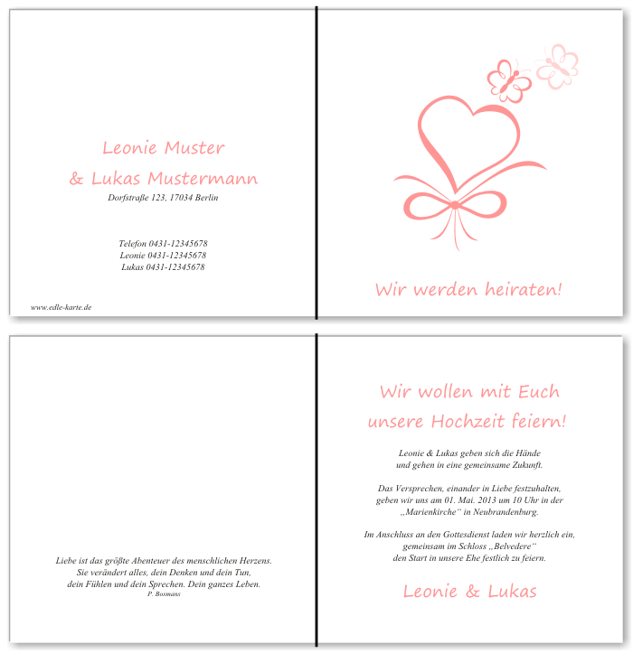  Einladungskarten Hochzeit, Hochzeitseinladungen, Hochzeitskarten, Einladungen f&uuml;r Hochzeit