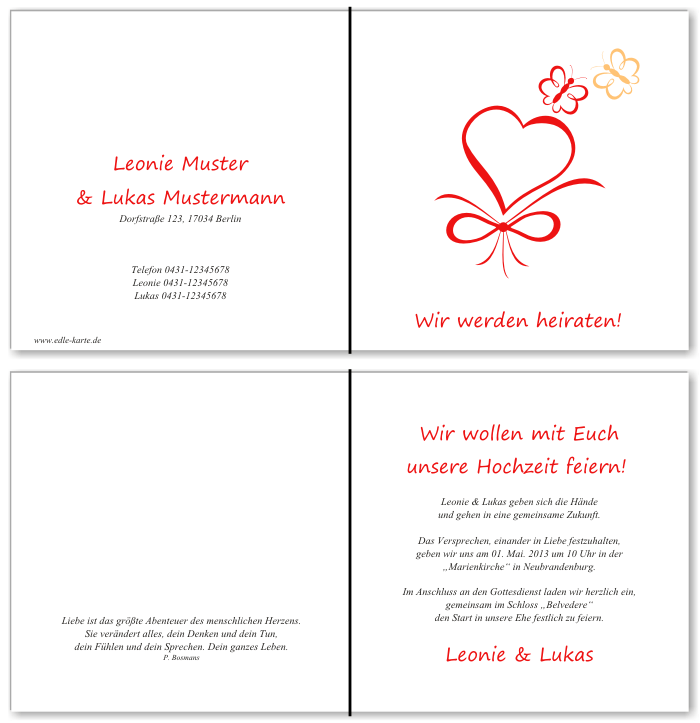  Einladungskarten Hochzeit, Hochzeitseinladungen, Hochzeitskarten, Einladungen f&uuml;r Hochzeit