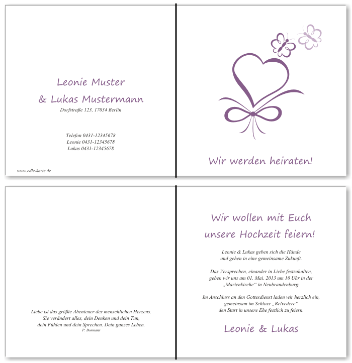  Einladungskarten Hochzeit, Hochzeitseinladungen, Hochzeitskarten, Einladungen f&uuml;r Hochzeit