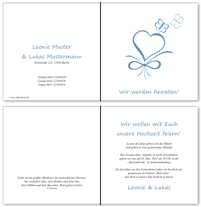  Einladungskarten Hochzeit, Hochzeitseinladungen, Hochzeitskarten, Einladungen f&uuml;r Hochzeit