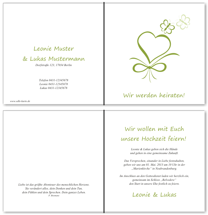  Einladungskarten Hochzeit, Hochzeitseinladungen, Hochzeitskarten, Einladungen f&uuml;r Hochzeit