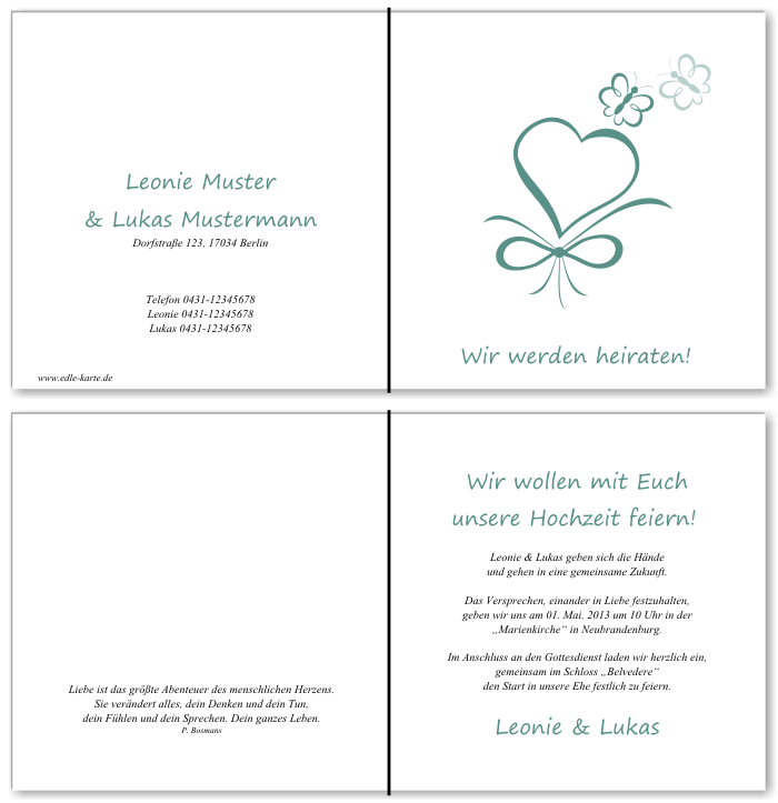  Einladungskarten Hochzeit, Hochzeitseinladungen, Hochzeitskarten, Einladungen f&uuml;r Hochzeit