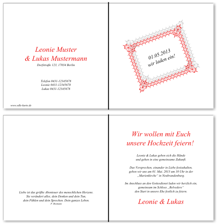  Einladungskarten Hochzeit, Hochzeitseinladungen, Hochzeitskarten, Einladungen f&uuml;r Hochzeit