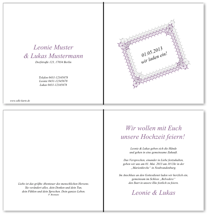  Einladungskarten Hochzeit, Hochzeitseinladungen, Hochzeitskarten, Einladungen f&uuml;r Hochzeit