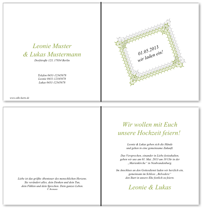  Einladungskarten Hochzeit, Hochzeitseinladungen, Hochzeitskarten, Einladungen f&uuml;r Hochzeit