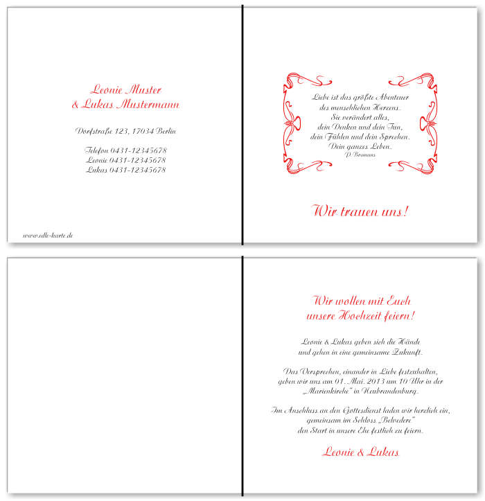  Einladungskarten Hochzeit, Hochzeitseinladungen, Hochzeitskarten, Einladungen f&uuml;r Hochzeit