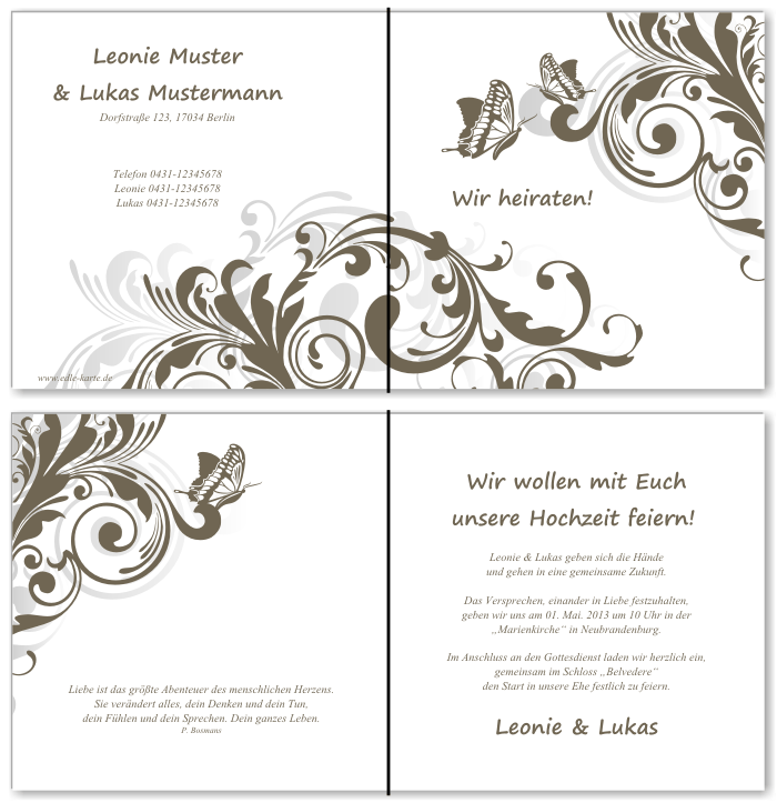  Einladungskarten Hochzeit, Hochzeitseinladungen, Hochzeitskarten, Einladungen f&uuml;r Hochzeit