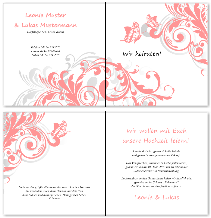  Einladungskarten Hochzeit, Hochzeitseinladungen, Hochzeitskarten, Einladungen f&uuml;r Hochzeit