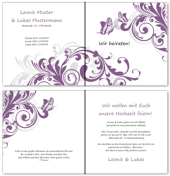  Einladungskarten Hochzeit, Hochzeitseinladungen, Hochzeitskarten, Einladungen f&uuml;r Hochzeit