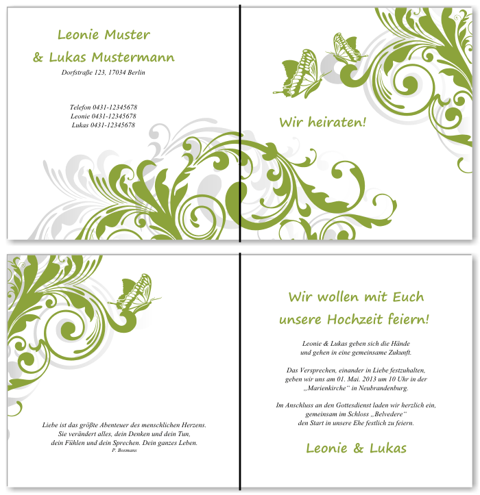  Einladungskarten Hochzeit, Hochzeitseinladungen, Hochzeitskarten, Einladungen f&uuml;r Hochzeit