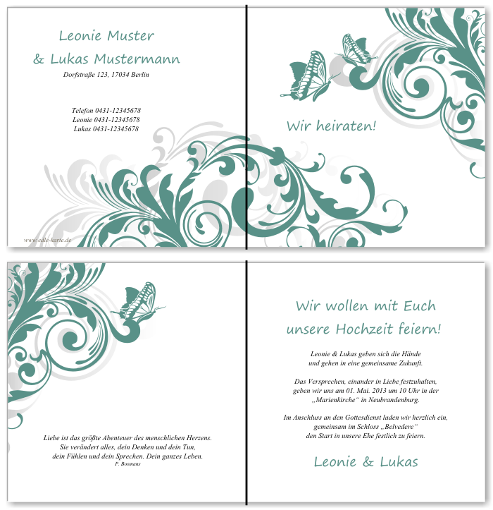  Einladungskarten Hochzeit, Hochzeitseinladungen, Hochzeitskarten, Einladungen f&uuml;r Hochzeit