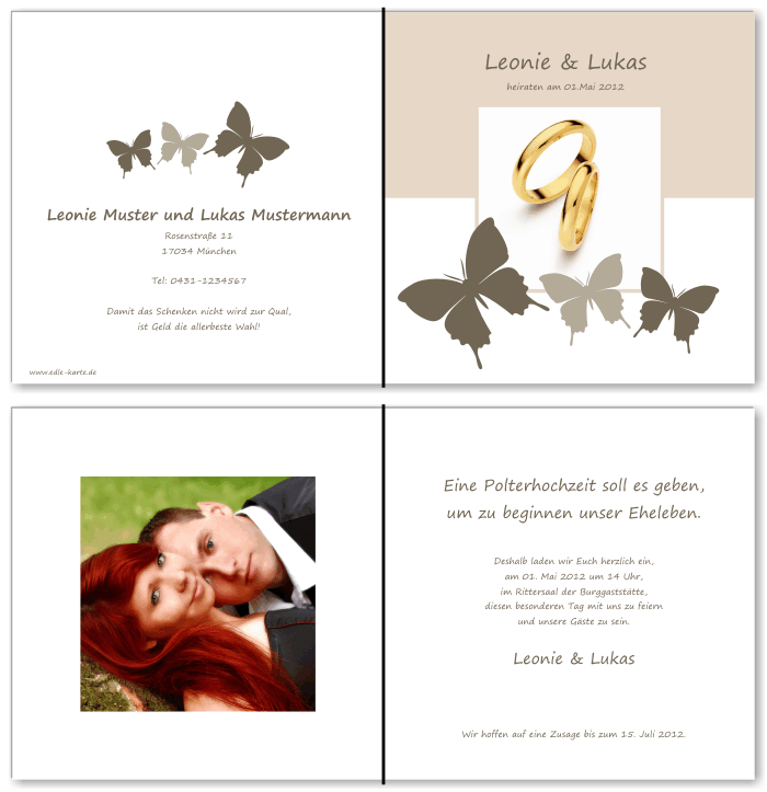  Einladungskarten Hochzeit, Hochzeitseinladungen, Hochzeitskarten, Einladungen f&uuml;r Hochzeit