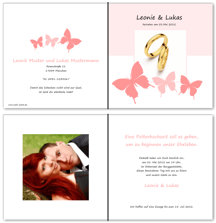  Einladungskarten Hochzeit, Hochzeitseinladungen, Hochzeitskarten, Einladungen f&uuml;r Hochzeit