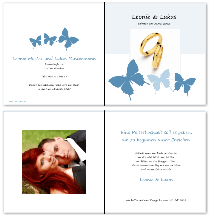  Einladungskarten Hochzeit, Hochzeitseinladungen, Hochzeitskarten, Einladungen f&uuml;r Hochzeit