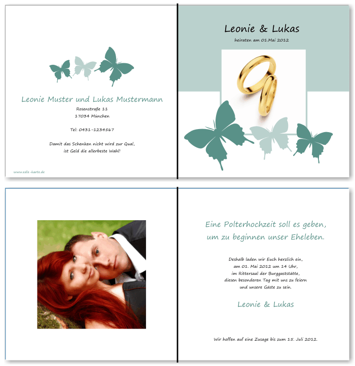  Einladungskarten Hochzeit, Hochzeitseinladungen, Hochzeitskarten, Einladungen f&uuml;r Hochzeit