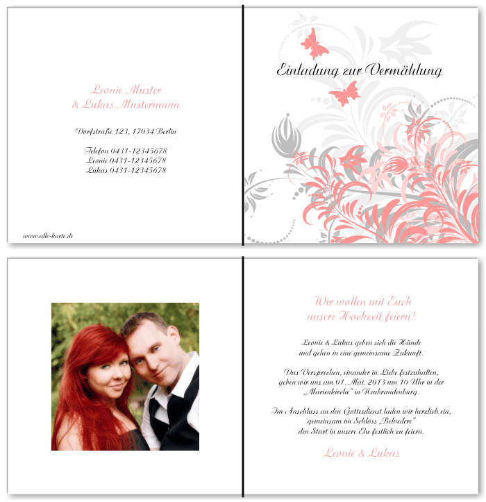  Einladungskarten Hochzeit, Hochzeitseinladungen, Hochzeitskarten, Einladungen f&uuml;r Hochzeit