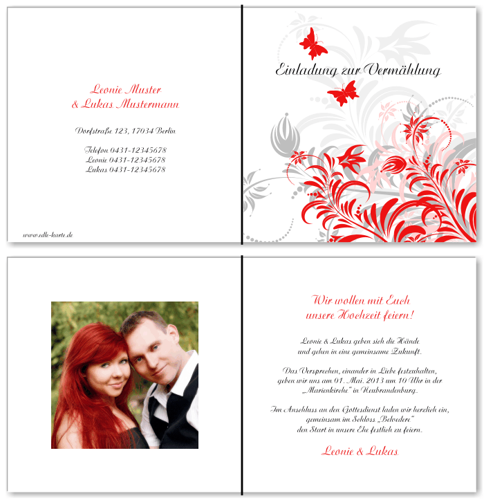  Einladungskarten Hochzeit, Hochzeitseinladungen, Hochzeitskarten, Einladungen f&uuml;r Hochzeit