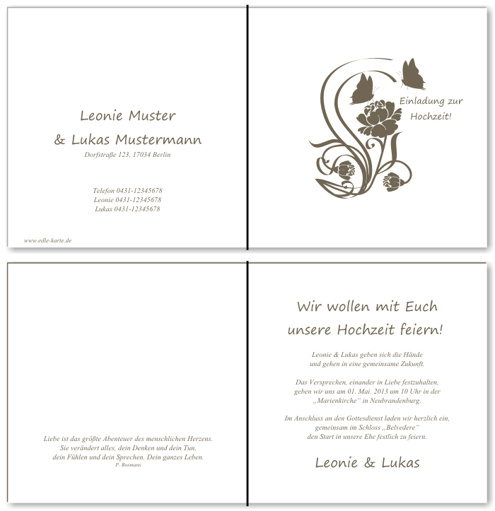  Einladungskarten Hochzeit, Hochzeitseinladungen, Hochzeitskarten, Einladungen f&uuml;r Hochzeit