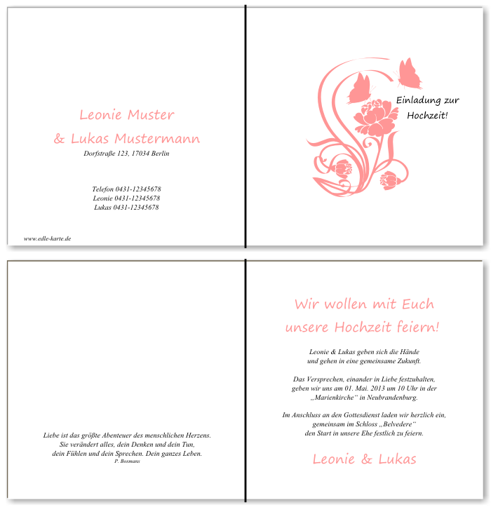  Einladungskarten Hochzeit, Hochzeitseinladungen, Hochzeitskarten, Einladungen f&uuml;r Hochzeit