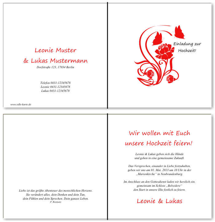  Einladungskarten Hochzeit, Hochzeitseinladungen, Hochzeitskarten, Einladungen f&uuml;r Hochzeit