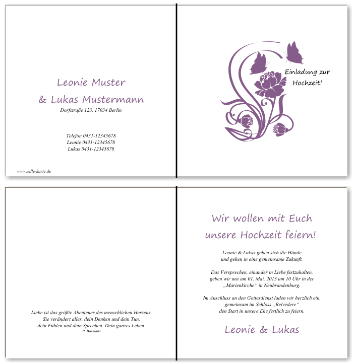  Einladungskarten Hochzeit, Hochzeitseinladungen, Hochzeitskarten, Einladungen f&uuml;r Hochzeit