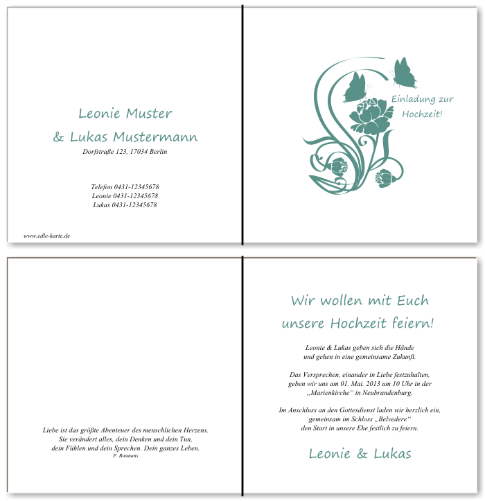  Einladungskarten Hochzeit, Hochzeitseinladungen, Hochzeitskarten, Einladungen f&uuml;r Hochzeit