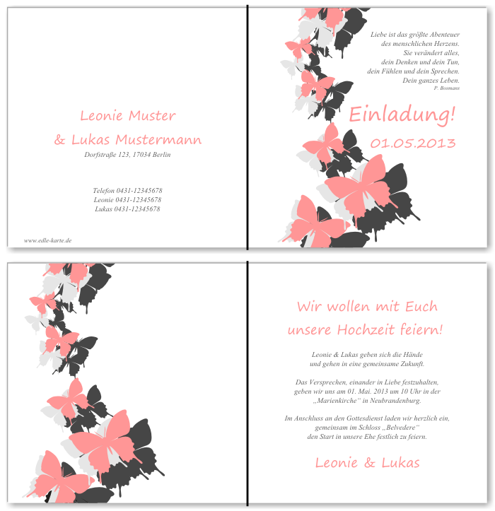  Einladungskarten Hochzeit, Hochzeitseinladungen, Hochzeitskarten, Einladungen f&uuml;r Hochzeit