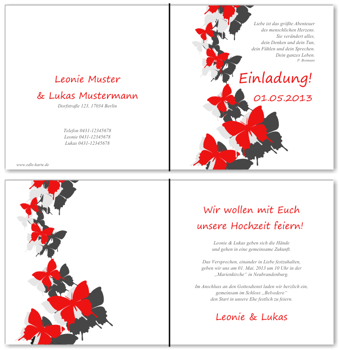  Einladungskarten Hochzeit, Hochzeitseinladungen, Hochzeitskarten, Einladungen f&uuml;r Hochzeit