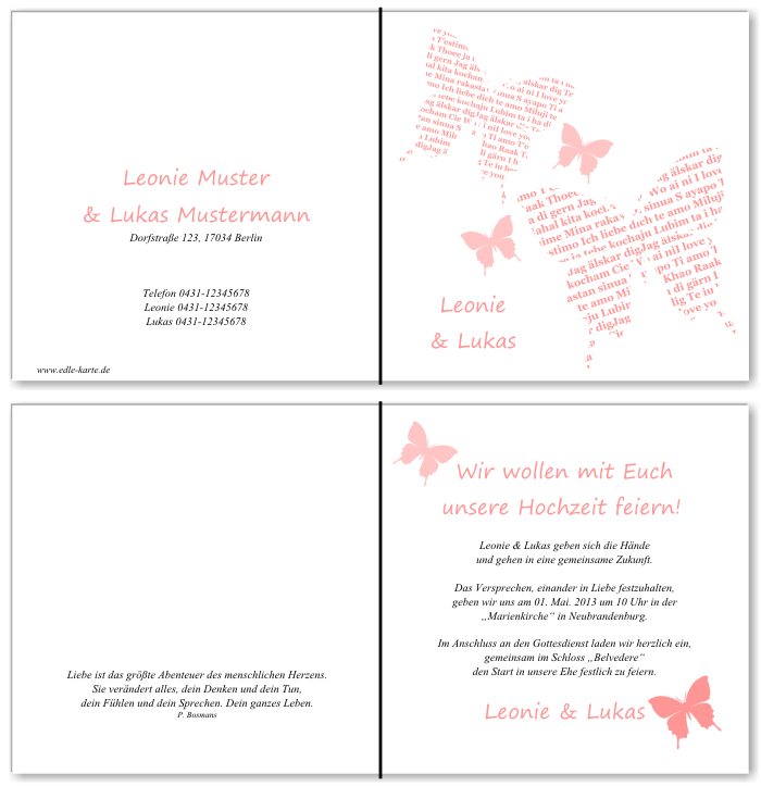  Einladungskarten Hochzeit, Hochzeitseinladungen, Hochzeitskarten, Einladungen f&uuml;r Hochzeit