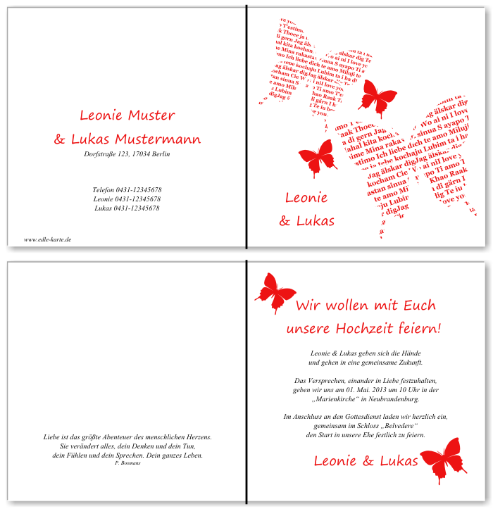  Einladungskarten Hochzeit, Hochzeitseinladungen, Hochzeitskarten, Einladungen f&uuml;r Hochzeit