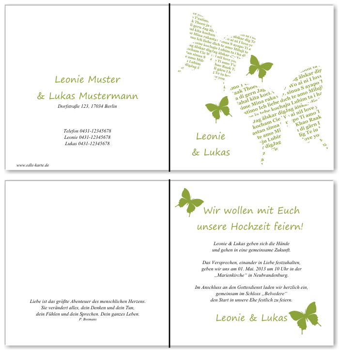  Einladungskarten Hochzeit, Hochzeitseinladungen, Hochzeitskarten, Einladungen f&uuml;r Hochzeit