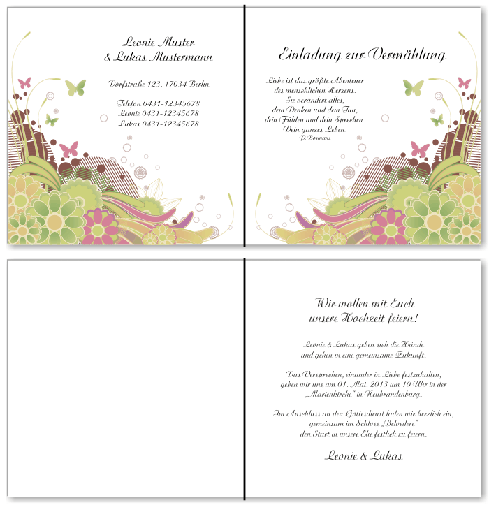  Einladungskarten Hochzeit, Hochzeitseinladungen, Hochzeitskarten, Einladungen f&uuml;r Hochzeit