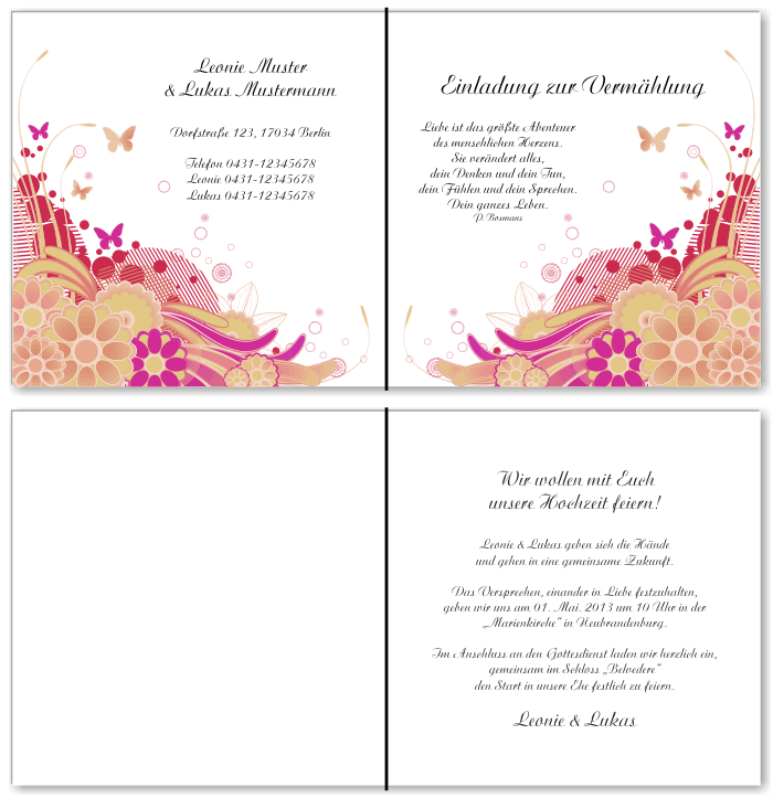  Einladungskarten Hochzeit, Hochzeitseinladungen, Hochzeitskarten, Einladungen f&uuml;r Hochzeit