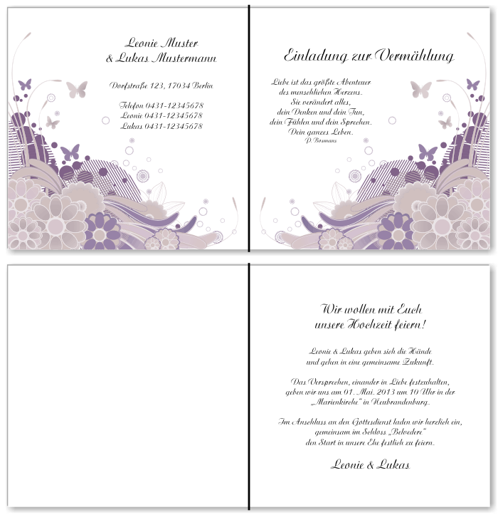  Einladungskarten Hochzeit, Hochzeitseinladungen, Hochzeitskarten, Einladungen f&uuml;r Hochzeit