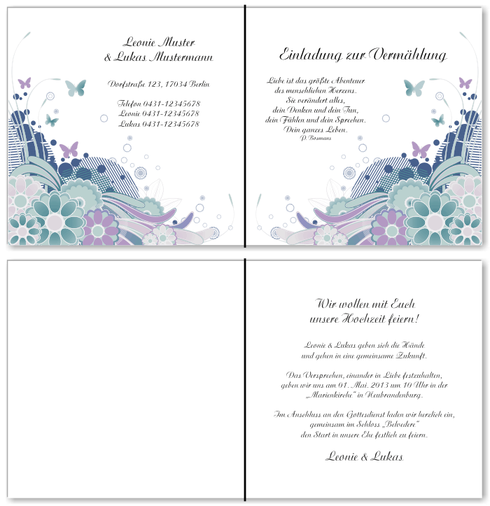  Einladungskarten Hochzeit, Hochzeitseinladungen, Hochzeitskarten, Einladungen f&uuml;r Hochzeit