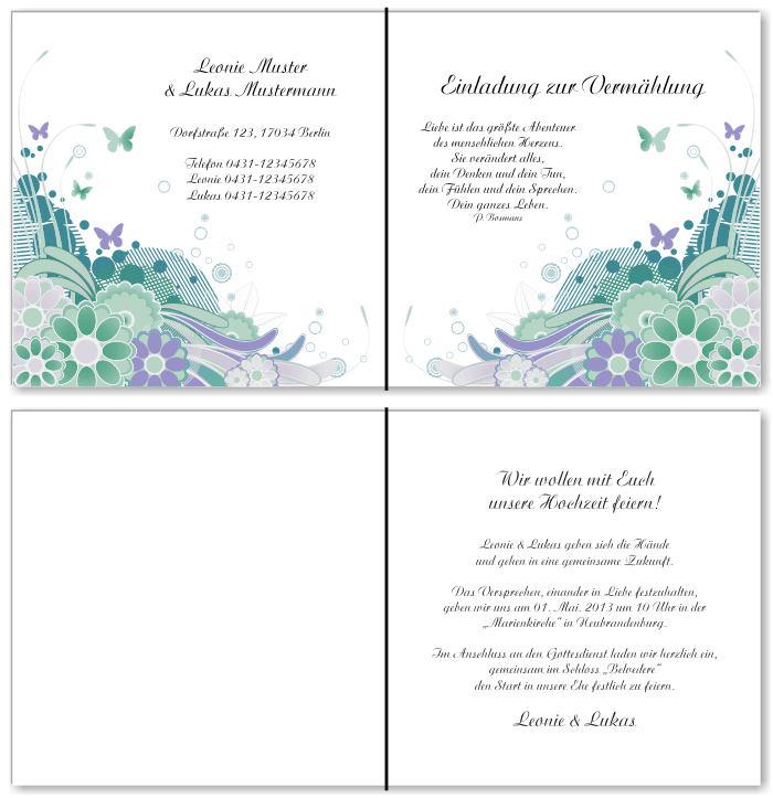  Einladungskarten Hochzeit, Hochzeitseinladungen, Hochzeitskarten, Einladungen f&uuml;r Hochzeit