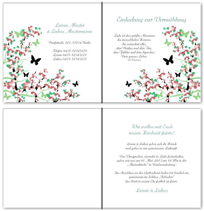  Einladungskarten Hochzeit, Hochzeitseinladungen, Hochzeitskarten, Einladungen f&uuml;r Hochzeit