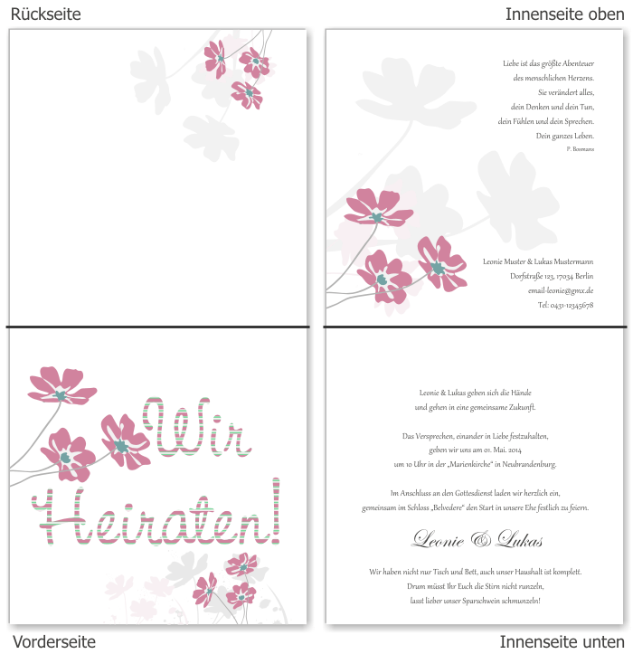  Einladungskarten Hochzeit, Hochzeitseinladungen, Hochzeitskarten, Einladungen f&uuml;r Hochzeit