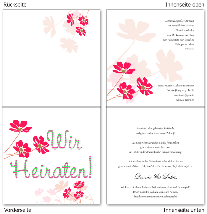  Einladungskarten Hochzeit, Hochzeitseinladungen, Hochzeitskarten, Einladungen f&uuml;r Hochzeit