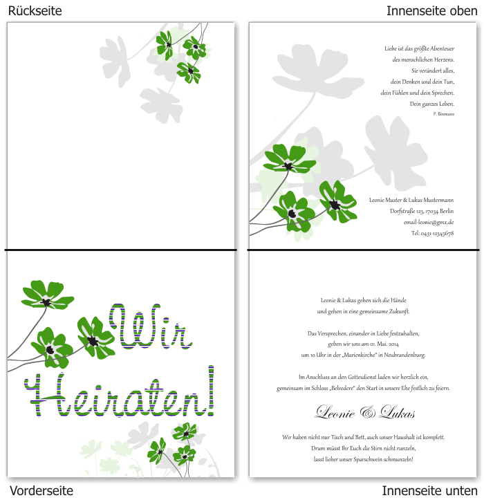  Einladungskarten Hochzeit, Hochzeitseinladungen, Hochzeitskarten, Einladungen f&uuml;r Hochzeit