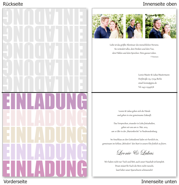  Einladungskarten Hochzeit, Hochzeitseinladungen, Hochzeitskarten, Einladungen f&uuml;r Hochzeit