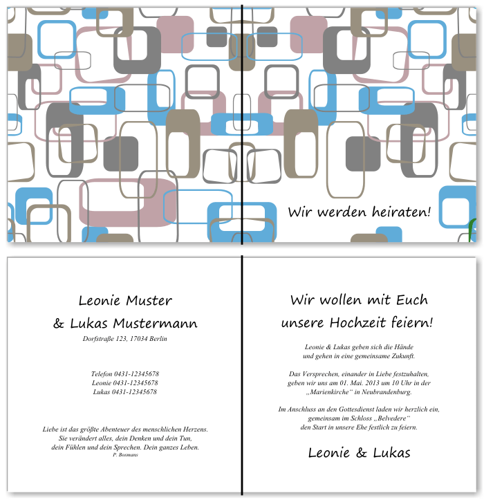  Einladungskarten Hochzeit, Hochzeitseinladungen, Hochzeitskarten, Einladungen f&uuml;r Hochzeit