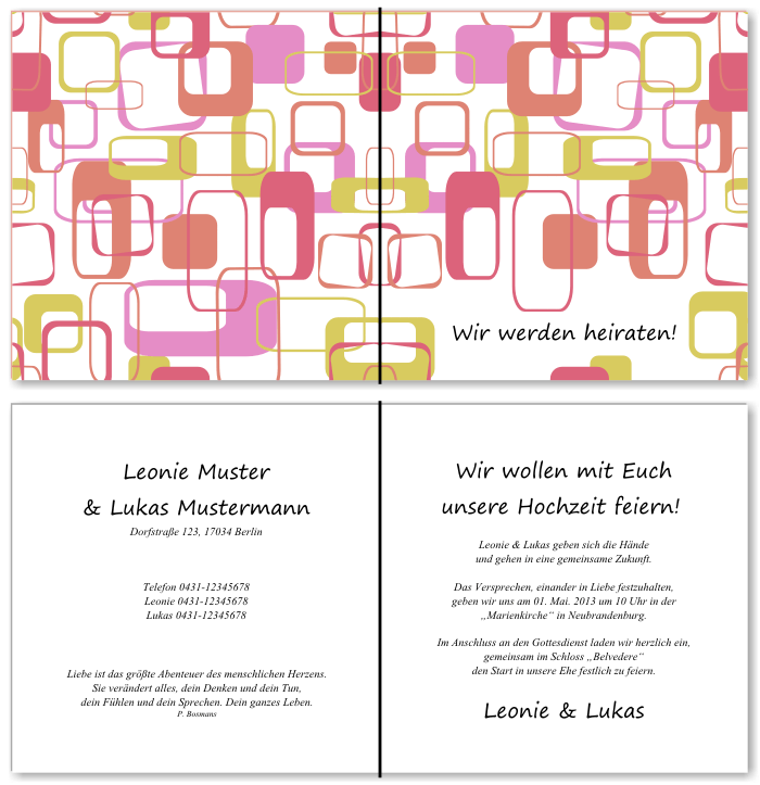  Einladungskarten Hochzeit, Hochzeitseinladungen, Hochzeitskarten, Einladungen f&uuml;r Hochzeit