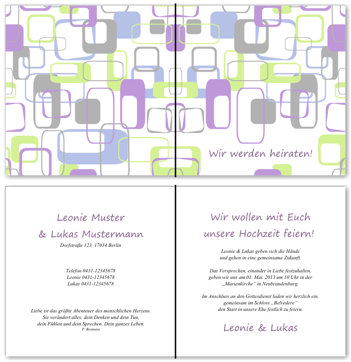  Einladungskarten Hochzeit, Hochzeitseinladungen, Hochzeitskarten, Einladungen f&uuml;r Hochzeit
