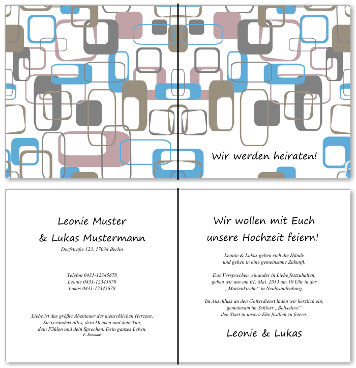  Einladungskarten Hochzeit, Hochzeitseinladungen, Hochzeitskarten, Einladungen f&uuml;r Hochzeit