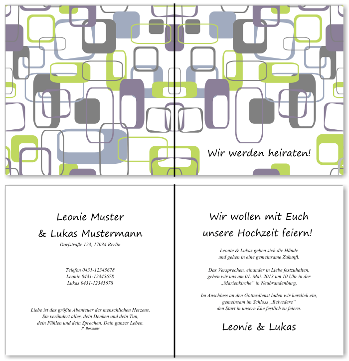  Einladungskarten Hochzeit, Hochzeitseinladungen, Hochzeitskarten, Einladungen f&uuml;r Hochzeit