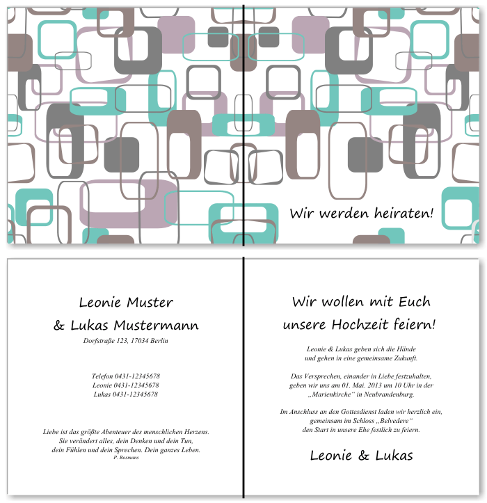  Einladungskarten Hochzeit, Hochzeitseinladungen, Hochzeitskarten, Einladungen f&uuml;r Hochzeit