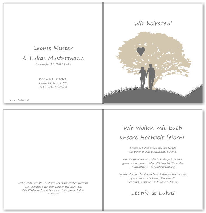  Einladungskarten Hochzeit, Hochzeitseinladungen, Hochzeitskarten, Einladungen f&uuml;r Hochzeit